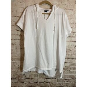 Mono B Sweatshirt Hoodie One Size Short Sleeve V Neck Drawstring Terry White